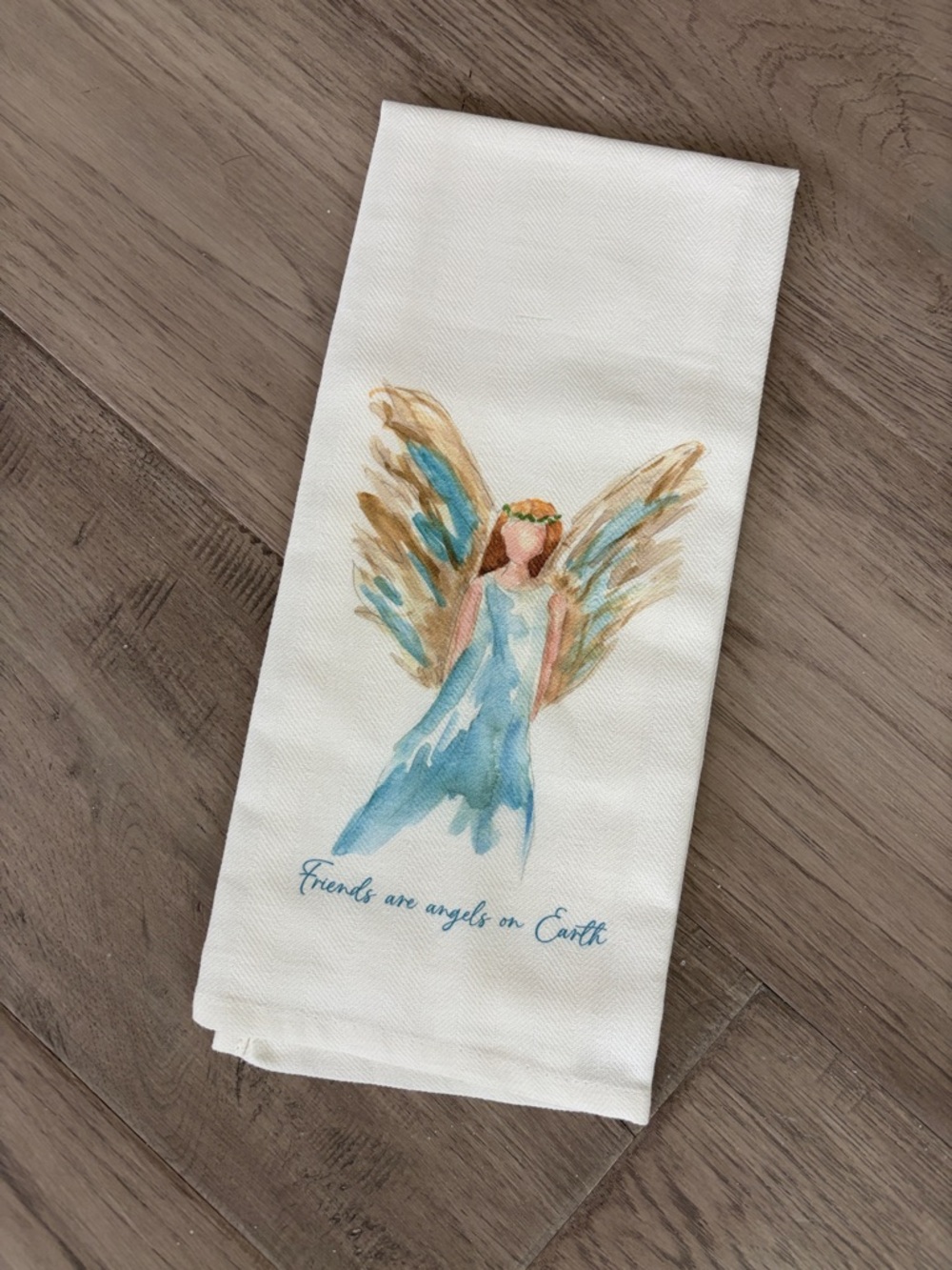 NWOT Angel Watercolor Tea Towel in Blue and Gold